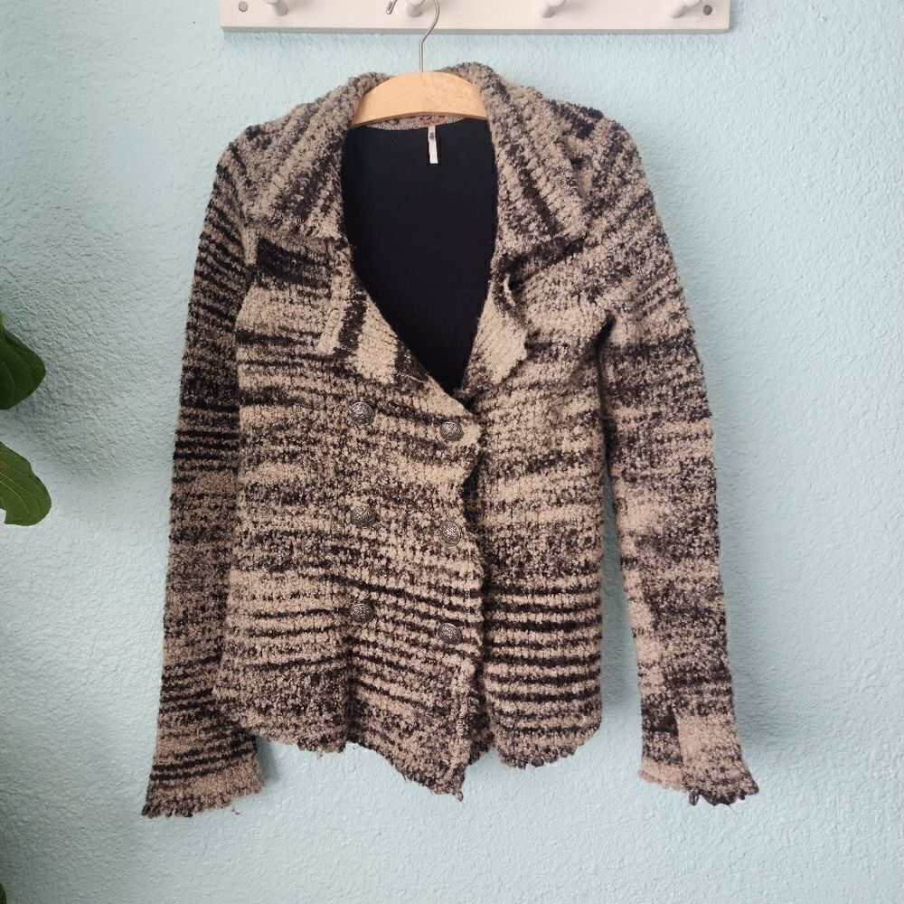 Free people chunky knit doble breasted jacket cardigan sweater transitional